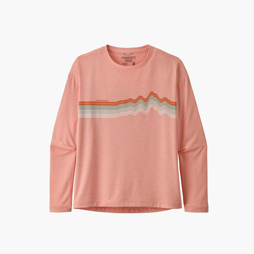 Patagonia T-shirt Fille Manche longue Capilene Cool Daily Ridge Rise Stripe - Flamingo Pink X-dye